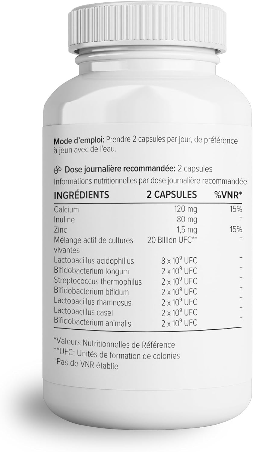 Complément alimentaire Complexe de probiotique de Theonia - 7 souches puissantes avec 20 milliards d’UFC par dose journalière - système immunitaire, la digestion et la santé de la peau - 60 gélules 60 unité (Lot de 1)