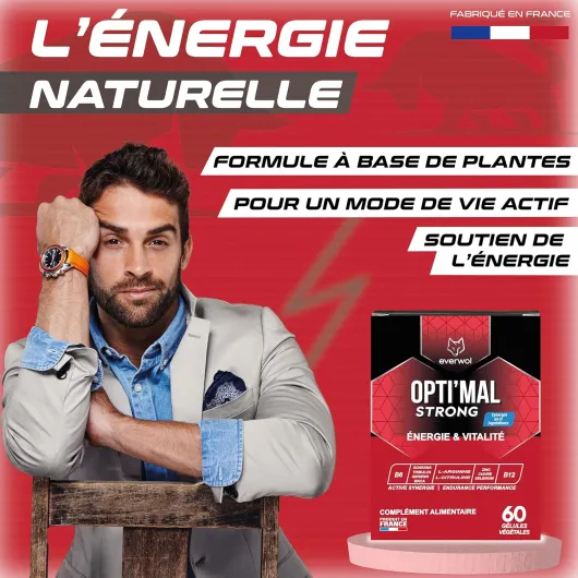 Complément Alimentaire Homme – Vigueur, Énergie, Circulation & Endurance - Ginseng, Maca, Guarana, Zinc - 60 Gélules - Tonus Masculin, Vitalité Intime & Bien-Être - OPTI’MAL STRONG