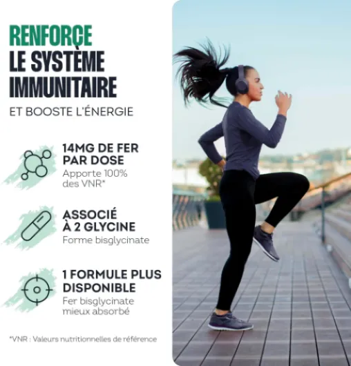 Fer Bisglycinate 14 mg Hautement Assimilable - Énergie, Immunité & Anti-Fatigue - Complément Alimentaire Sport & Vitalité - Formule Pure & Efficace - Fabriqué en France