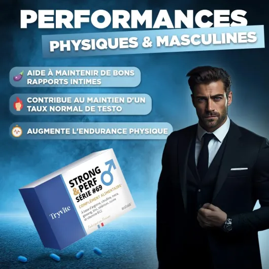 Formule à Action Rapide Pour Hommes Actifs - 60 Gélules Avec Ginseng, Maca, Arginine, Citrulline & Zinc - TRYVITE STRONG&PERF