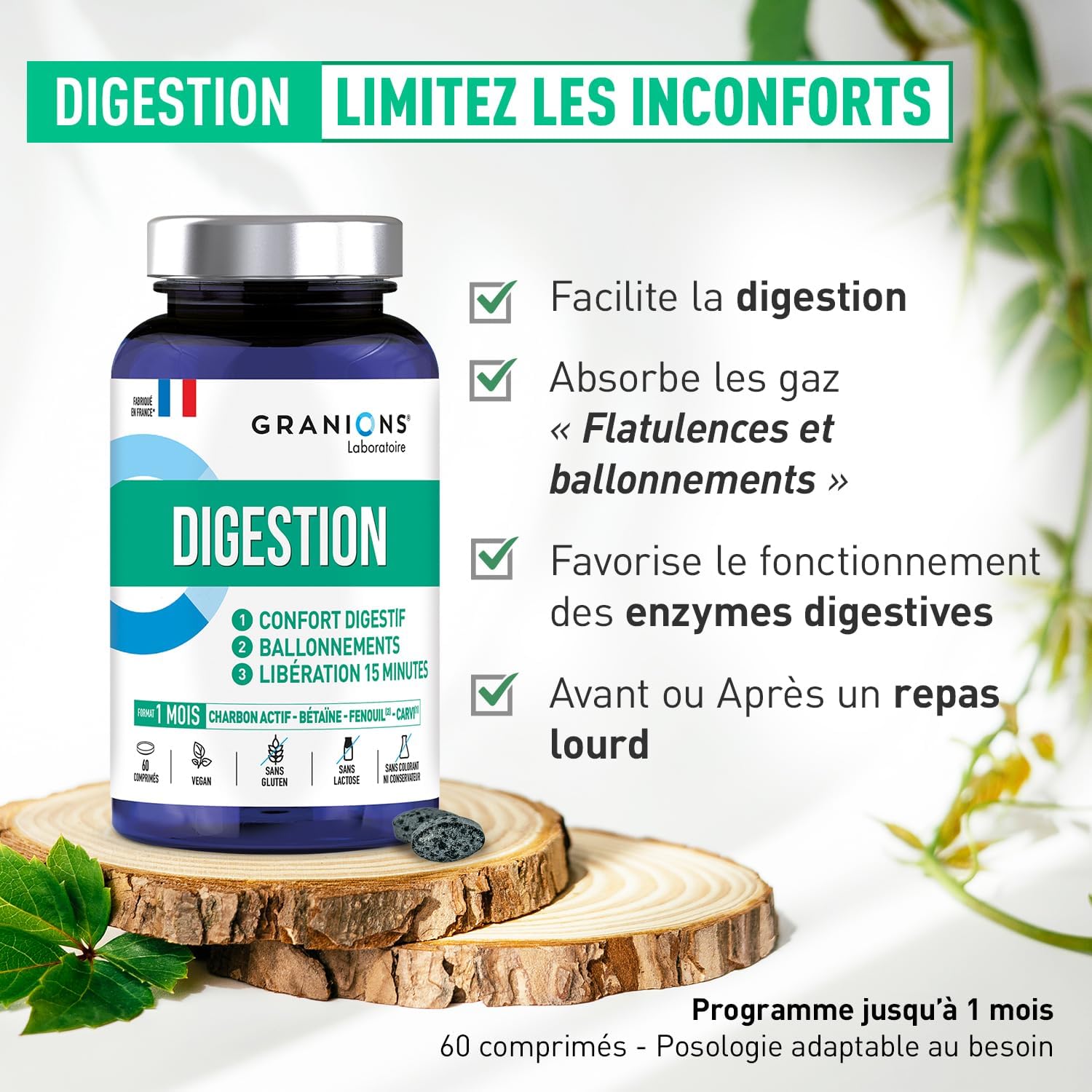 DIGESTION - Confort digestif - Ballonements - 60 comprimés
