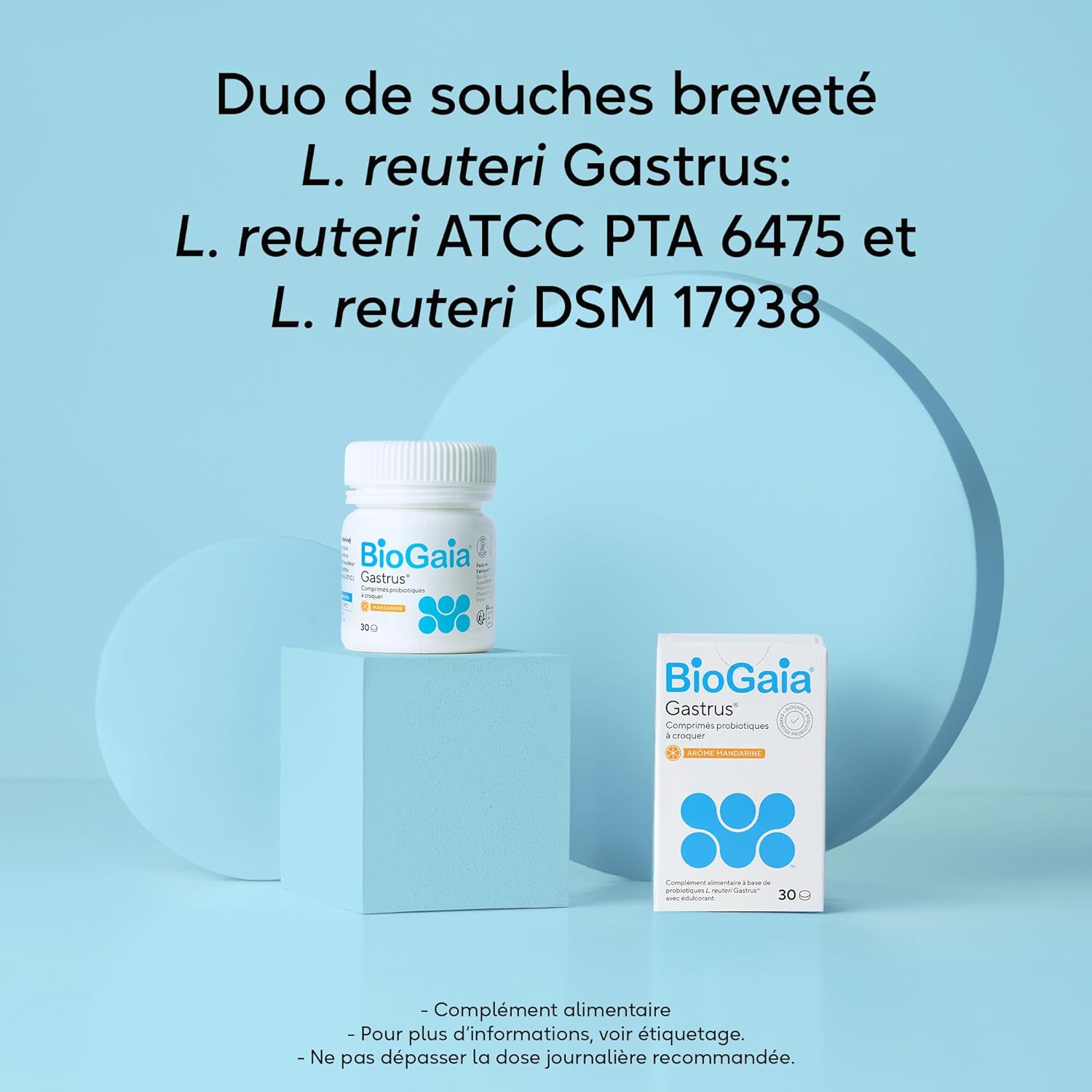 BioGaia Gastrus® Comprimés Probiotiques à Croquer - Équilibre de la Flore Intestinale - Complément Alimentaire - Contient le L - Reuteri Gastrus® - Arôme Mandarine – 30 Comprimés
