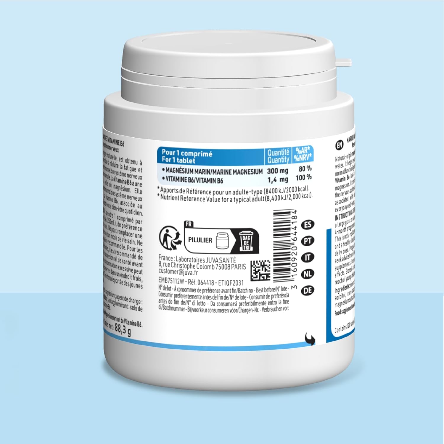 Magnésium Marin 300mg + Vitamine B6, Fatigue, Stress, Equilibre nerveux, Bien être, Système nerveux, Format 4 Mois, 120 Comprimés, Fabriqué en France big size