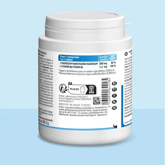 Magnésium Marin 300mg + Vitamine B6, Fatigue, Stress, Equilibre nerveux, Bien être, Système nerveux, Format 4 Mois, 120 Comprimés, Fabriqué en France big size