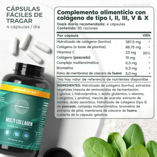 Multi-Collagen Complexe premium de collagène multi-sources (120 capsules) pour soutenir cheveux, peau, ongles, articulations et intestins, sans gluten ni soja - (Original) Orange sanguine - 1 paquet (120 counts)