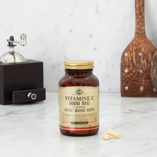 Vitamine C 1000 mg avec Rose Hips - Défenses naturelles - Système immunitaire - Vitalité et énergie - Immunité - Complément Alimentaire - Flacon de 100 comprimés Vitamine C 1000mg