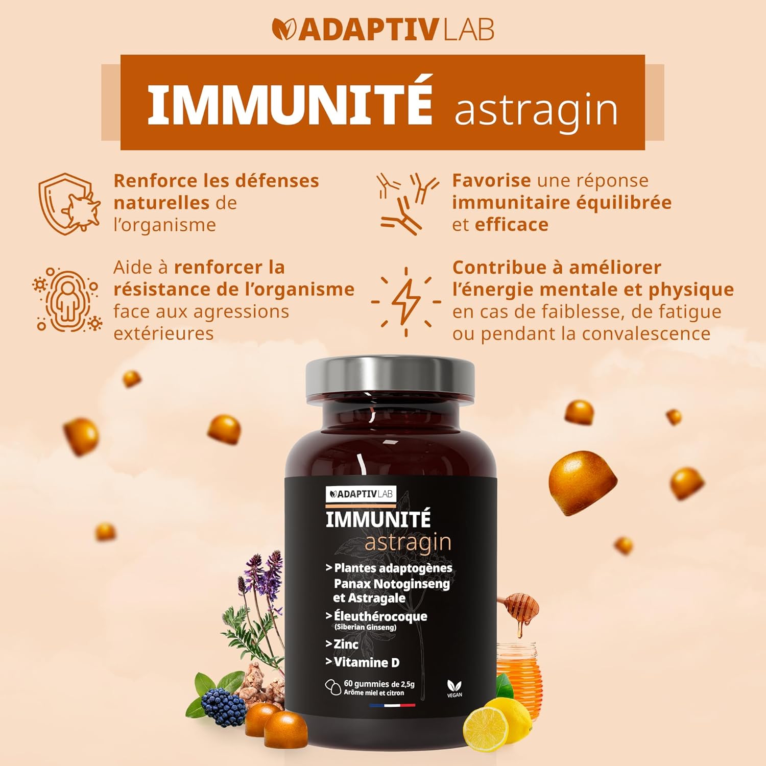 Astragin - Immunité Compléments Alimentaires à Base de Plantes contenant de la Vitamine D et Zinc Compléments Alimentaires Spécialement Conçus pour Renforcer vos Défenses Naturelles