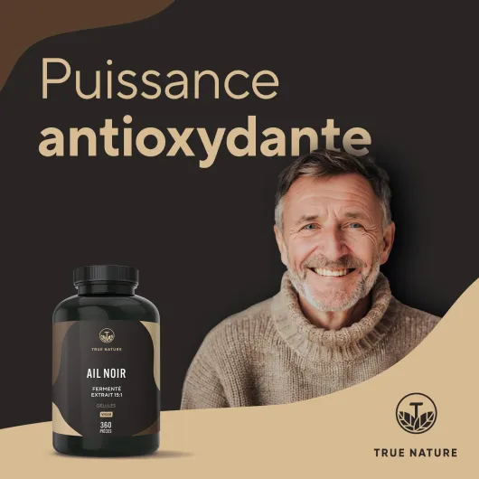 Ail Noir Fermenté - 22500mg/jour, extra concentré (15:1) - 360 Gélules, Vegan - Immunité, Santé Cardiaque & Circulation Sanguine - S-Allylcystéine - Sans: Additifs, Gluten&Lactose - TRUE NATURE 360 unité (Lot de 1)