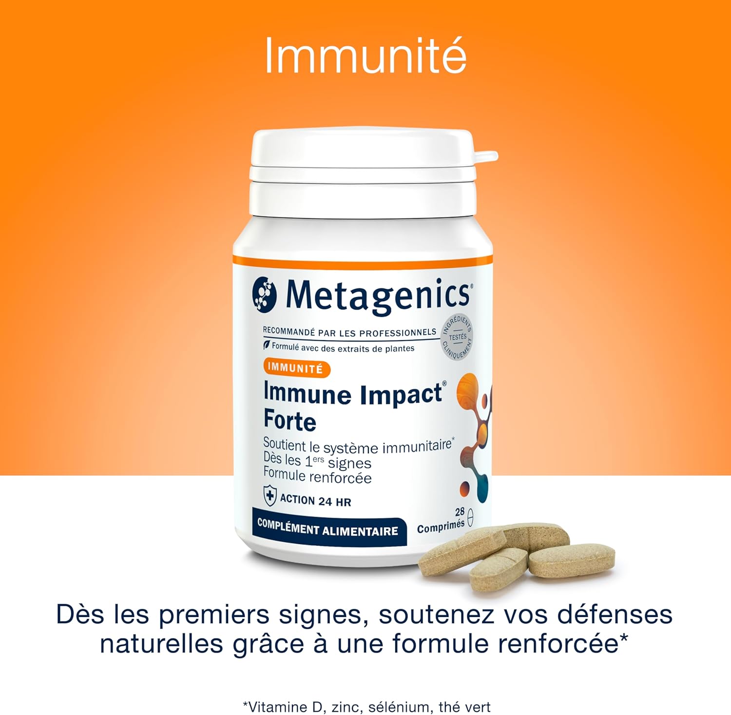 Immune Impact Forte - Vitamine D, Zinc, Sélénium & Thé Vert - Soutien Immunitaire & Défenses Naturelles - Sans Gluten, Sans Lactose, Végétarien - 28 Comprimés - 2 Semaines