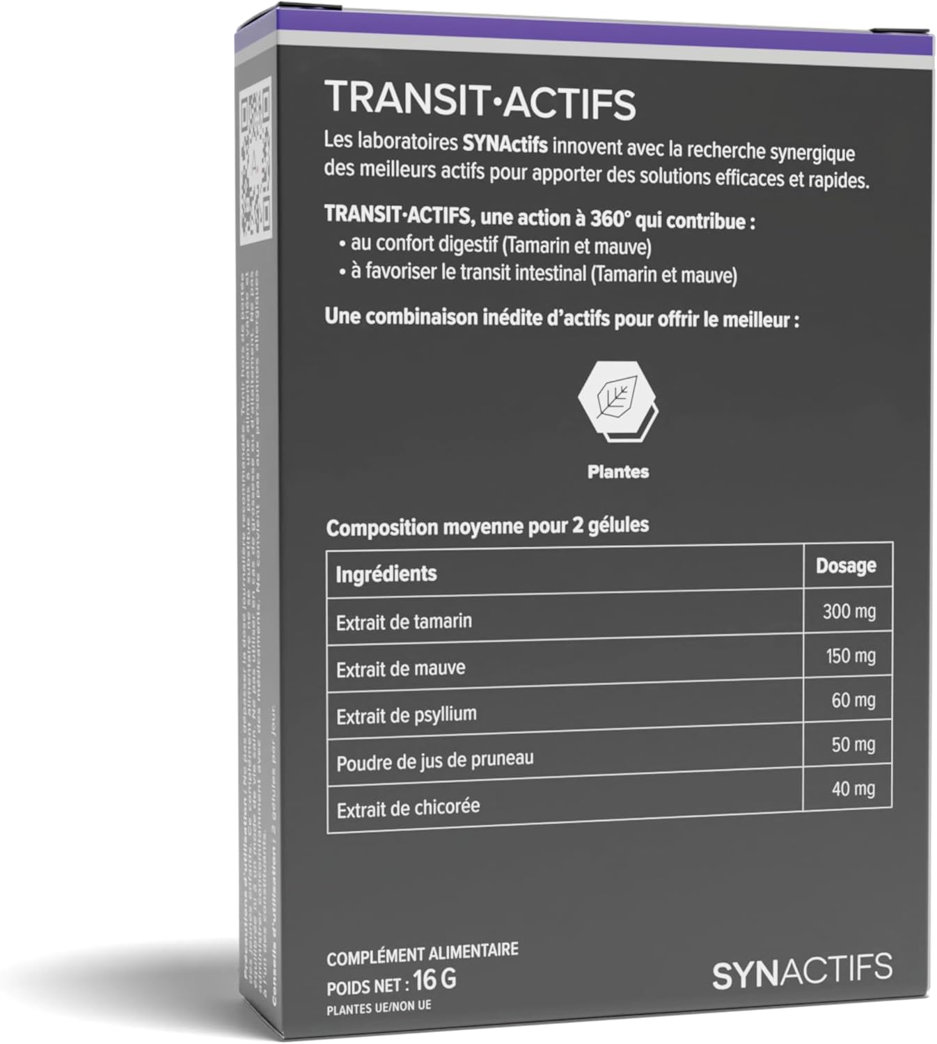 Synactifs Lot de 2 Transitactifs - Complément Alimentaire Transit Intestinal - Tamarin, Mauve, Psyllium, Pruneau, Chicorée - 40 gélules - 20 jours de prise - Fabriqué en France