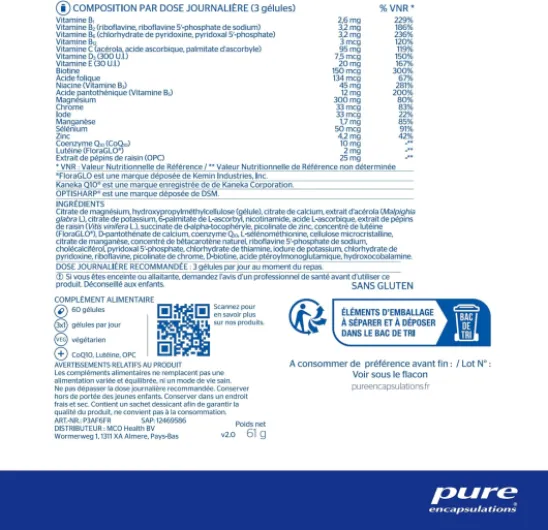 Multivitamines All-in-one - Formule Riche en 11 Vitamines, Minéraux Magnesium, 4 Oligoéléments & Coenzyme Q10-60 Gélules