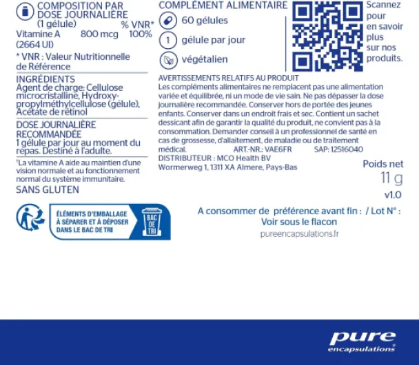 Vitamine A - Immunité et Vision - 60 Capsule