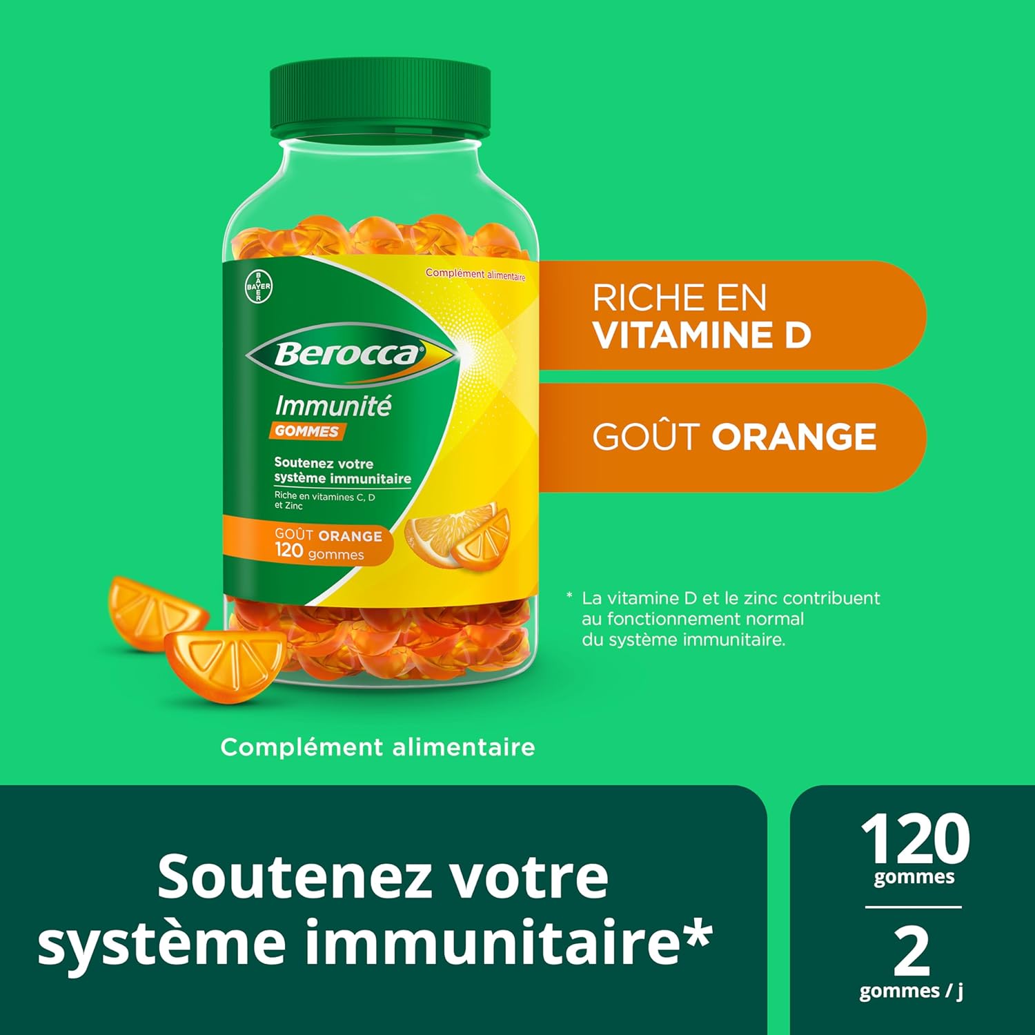 ® Immunité gommes - Multivitamines Complément alimentaire - 8 vitamines et minéraux - Dont vitamine C, D et Zinc - Soutient l'immunité au quotidien - Goût orange 120 gommes