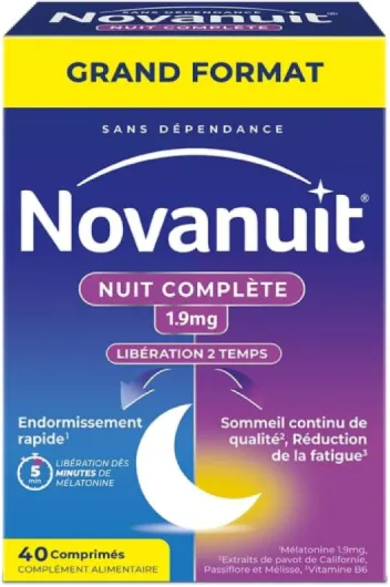 Nuit complète – Mélatonine 1,9 mg, Plantes, Vitamine B6 – Complément Alimentaire – Endormissement rapide, Sommeil continu de qualité, Réduction de la fatigue – 40 comprimés Réservé à l’adulte 40 unité (Lot de 1)