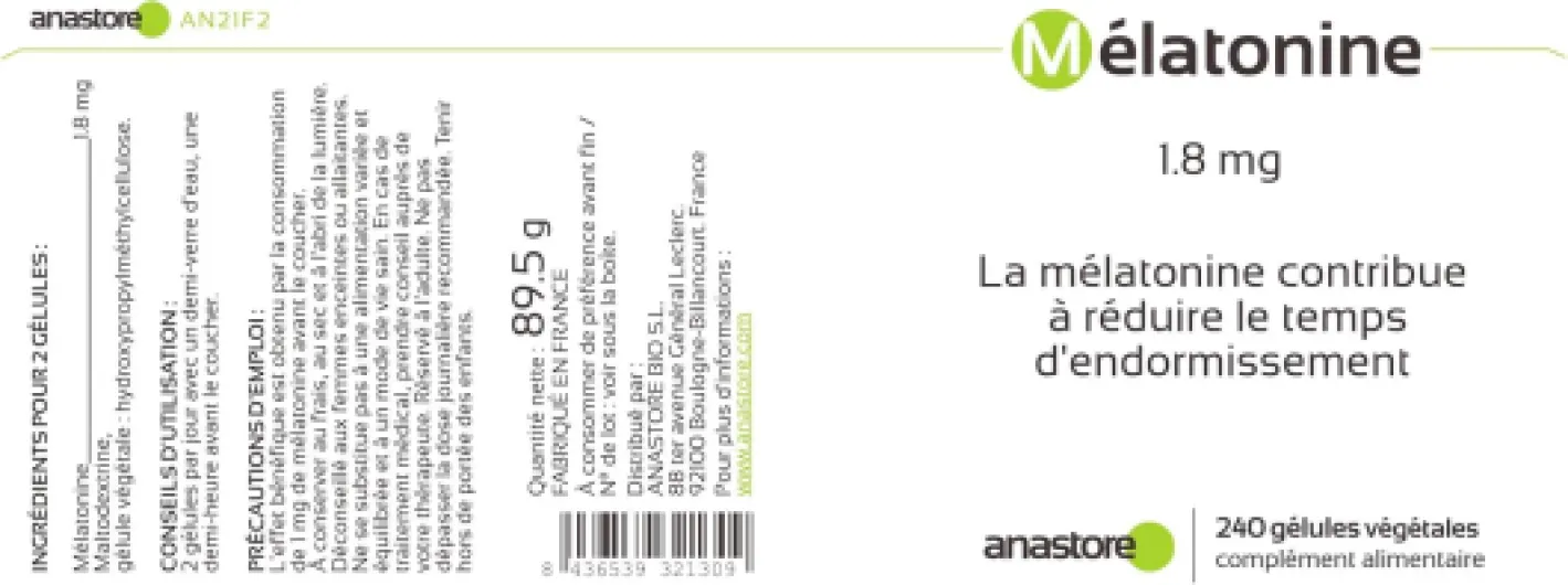 MÉLATONINE * 1.8 mg / 120 doses * Sommeil * (1 dose = 2 gélules) * pour réduire le temps d’endormissement - 240 Unité (Lot de 1)