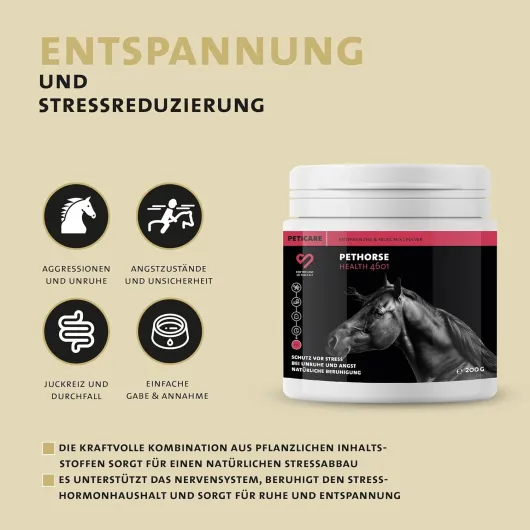 Mélange Relaxant en Poudre pour Chevaux - Complément Alimentaire Apaisant - Ingrédients Naturels avec Valériane & Ashwagandha - Réduction du Stress & Détente - petHorse Health 4601 200 g
