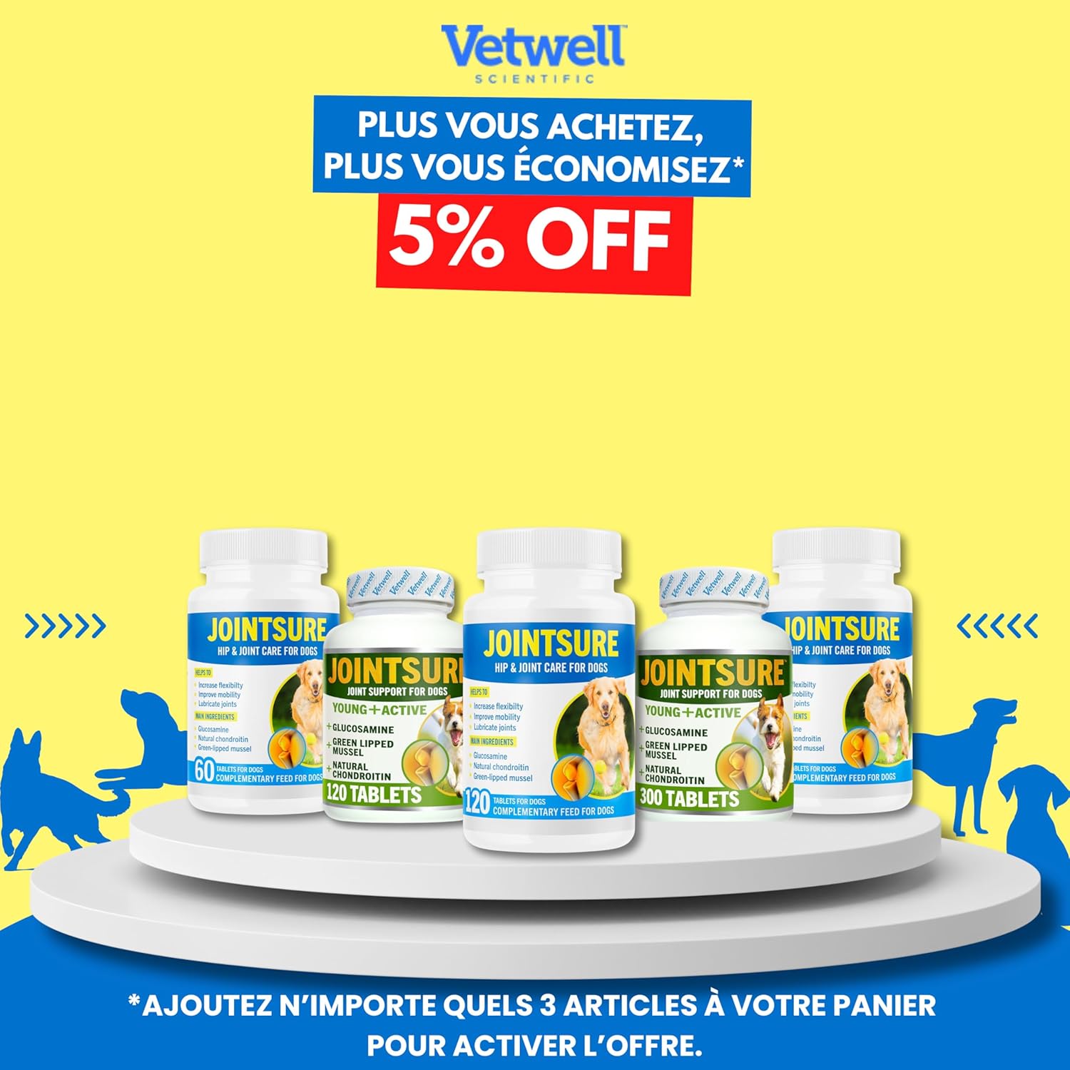 Senior – Comprimés Premium de Soin articulaire avancé pour Chiens - 300 comprimés avec glucosamine et Moule Verte pour la mobilité et la solidité des articulations