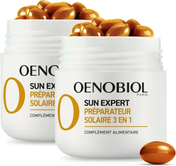SUN EXPERT Préparateur Solaire Anti-Âge - Efficacité Anti-Âge prouvée - Protection cellulaire renforcée - Favorise un hâle intense, éclatant - Complément Alimentaire 2x30 capsules - 2 mois 2 x 30 capsules