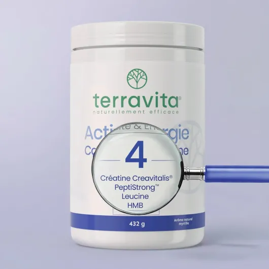 ACTIV’ENERGIE Complexe Créatine - 4 Actifs Brevetés - Force - Tonicité - Énergie - Dosages Cliniques - Efficacité Prouvée + 19,7% de Force Musculaire en 8 semaines - Fabriqué en France - Terravita