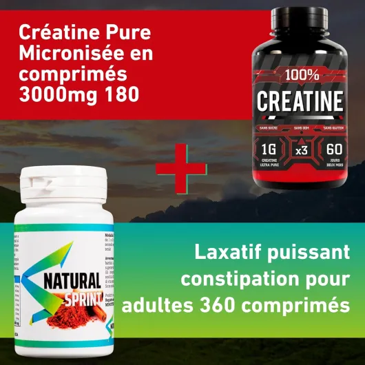 Créatine 180 Comprimés + Laxatif 360 Comprimés – Complément pour performance musculaire, énergie avant et après l’entraînement et confort intestinal