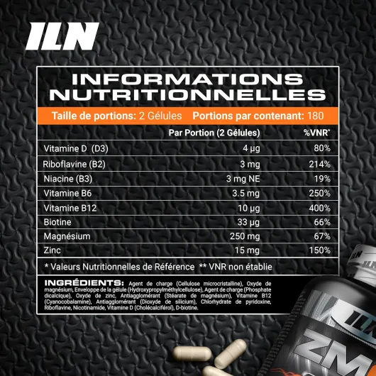 ZM6 - Complément Zinc-Magnésium haute dose - Fonction musculaire normale - 360 gélules véganes 360 unité (Lot de 1)