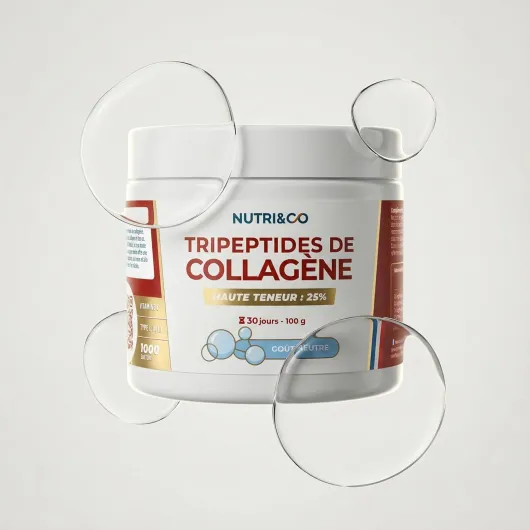 NUTRI & CO Tripeptides de Collagène + Vitamine C – Peptides Premium Biodisponibles 1000 DA – Morikol®, Solugel® Supra & Cartidyss® – 100g Goût Neutre 30jrs, Fabriqué en France
