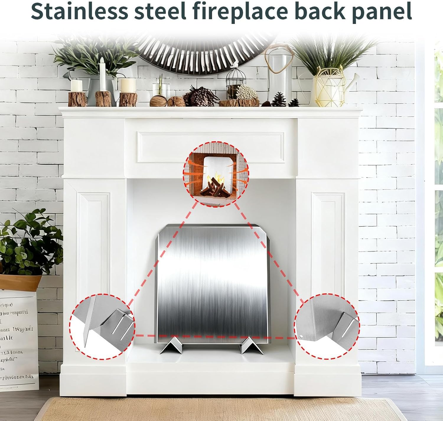 Paroi arrière de foyer - Protection murale pour la chaleur hivernale - En acier inoxydable - Pour chambre d'amis, salon, café, appartement, maison de vacances