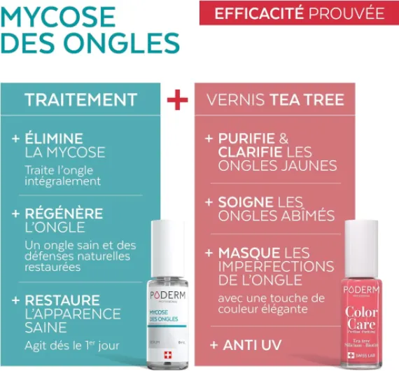 PODERM Sérum Mycose des Ongles + Vernis à Ongles Rose Corail – Antifongique, Répare & Camoufle les Ongles Jaunis, pour des Ongles Visiblement Plus Sains - Développé par une Podologue - Swiss Made Serum Mycose + Rose Corail