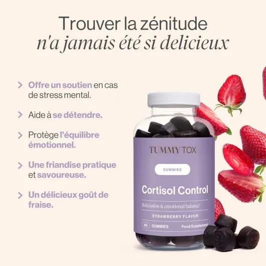 Ashwagandha Gummies pour le soulagement du stress avec GABA, Rhodiola Rosea, Vitamine B6, Vitamine B12, Contrôle du cortisol, 120 gummies par Tummy Tox Cortisol control gummies 2x