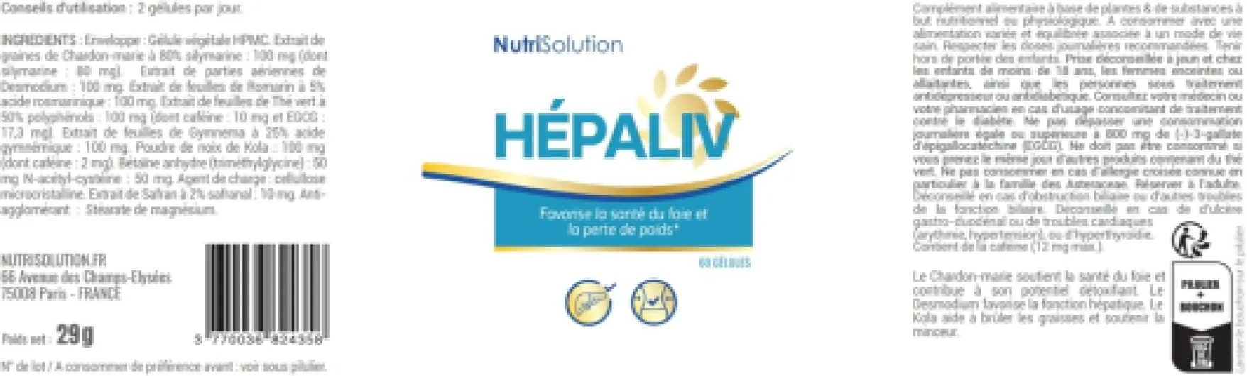 Hépaliv Complément Soutien Hépatique - Formule Détox Avancée avec Chardon-Marie, Desmodium & Thé Vert pour la Santé du Foie, Gestion du Poids & Brûle-Graisses - 60 Gélules (1)