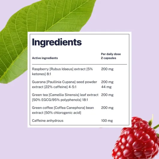 Extrait végétal Capsules de Framboise et Thé Vert 60 Capsules Complément alimentaire