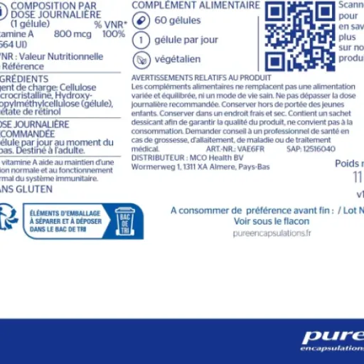 Test Pure Encapsulations Vitamine A : le complément simple pour l’immunité et la vision