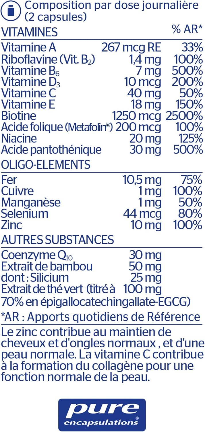 Cheveux Peau Ongles - Formule Nutricosmétique avec Biotine, Vitamine C, Coenzyme Q10, Cuivre, Sélénium & Zinc - 180 Gélules CheveuxPeauOngles 180