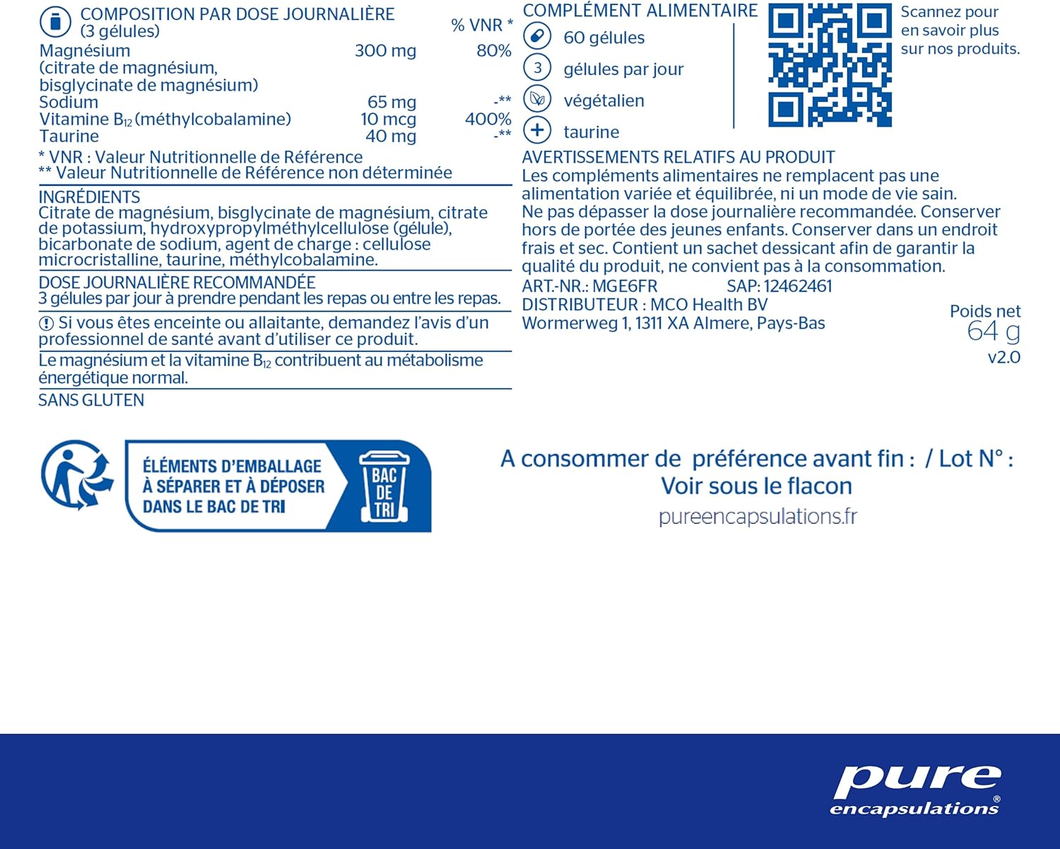 Magnésium Energy - Formule Sport – Magnésium Bisglycinate et Citrate avec Taurine et Vitamine B12 - Fatigue et énergie - Soutien musculaire - Complément Alimentaire - 60 capsules Energy Magnésium
