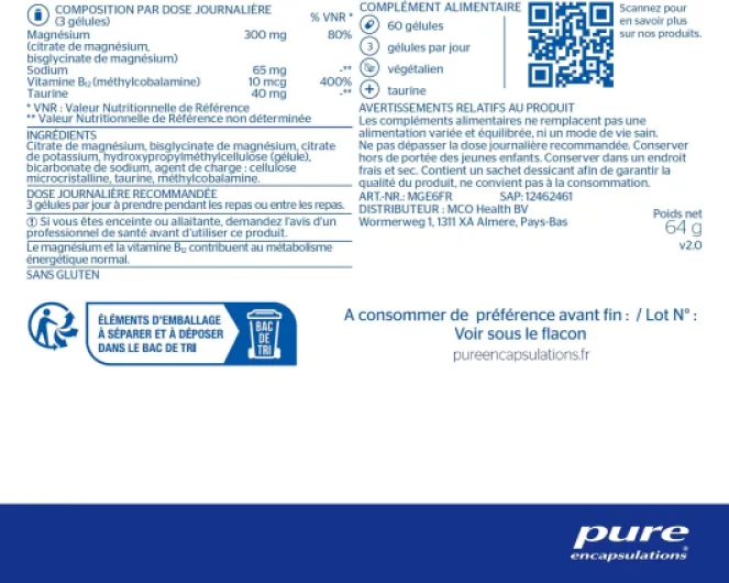 Magnésium Energy - Formule Sport – Magnésium Bisglycinate et Citrate avec Taurine et Vitamine B12 - Fatigue et énergie - Soutien musculaire - Complément Alimentaire - 60 capsules Energy Magnésium