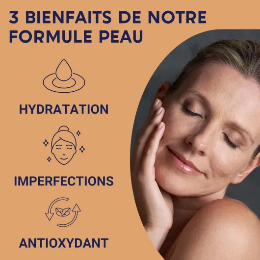 FORMULE PEAU - Collagene Marin, Acide Hyaluronique, Coenzyme Q10, Zinc Selenium Levure de Biere - Antioxydant Hydratation Imperfection - Complement Alimentaire Peau 30 jour - Fabriqué en France