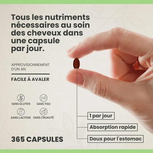 CYB - Hair Vital - Complement Alimentaire Cheveux - Biotine Cheveux - 365 Gélules 1 An d'Approvisionnement - Biotine - Zinc - Cuivre - Taurine - Vitamine B - Pousse Cheveux