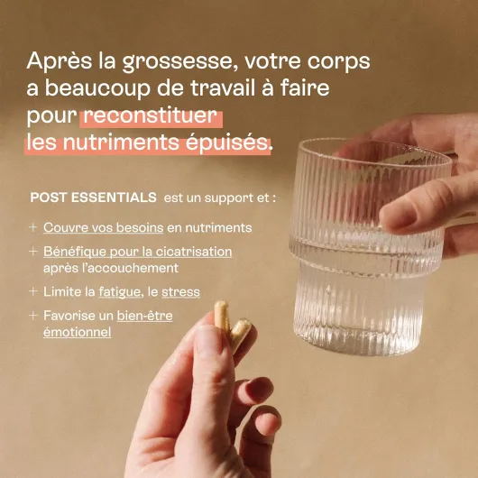 ! Multi Vitamines Post Essentials - 17 Nutriments Clés Post-Partum - Avec Actif Breveté Extramel - Bien-Être Après Accouchement - Compatible Allaitement - Fabriqué en France - 60 Gélules