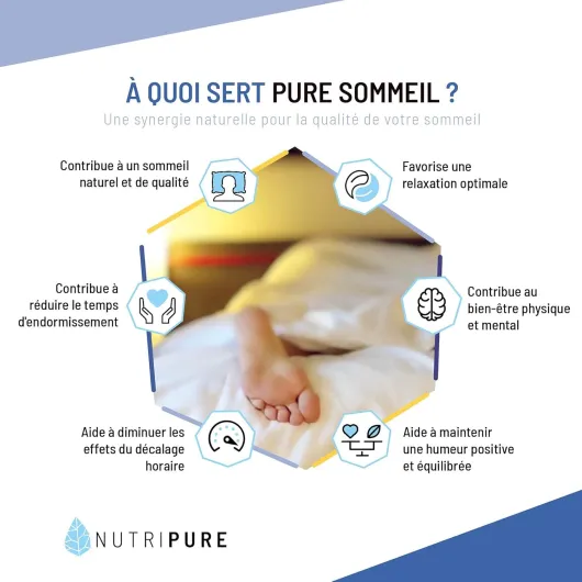 Pure Sommeil 1,9mg - Complément alimentaire pour l’endormissement - Evite les insomnies - Mélatonine, plantes naturelles, Extrait de mélisse bio & valériane - Vegan - 60 gélules - France