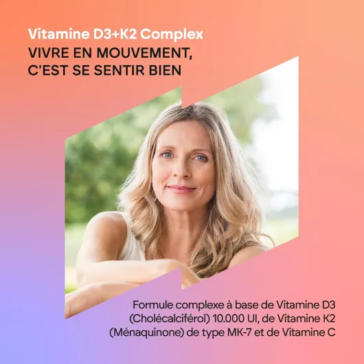 Vitamine D3 et K2 10000 UI - Immunité Os Muscles - Vitamine D3 K2 MK7 avec Vitamine C et Huile d'Olive Extra Vierge - 60 gélules Vitamine D Complex Nutralie