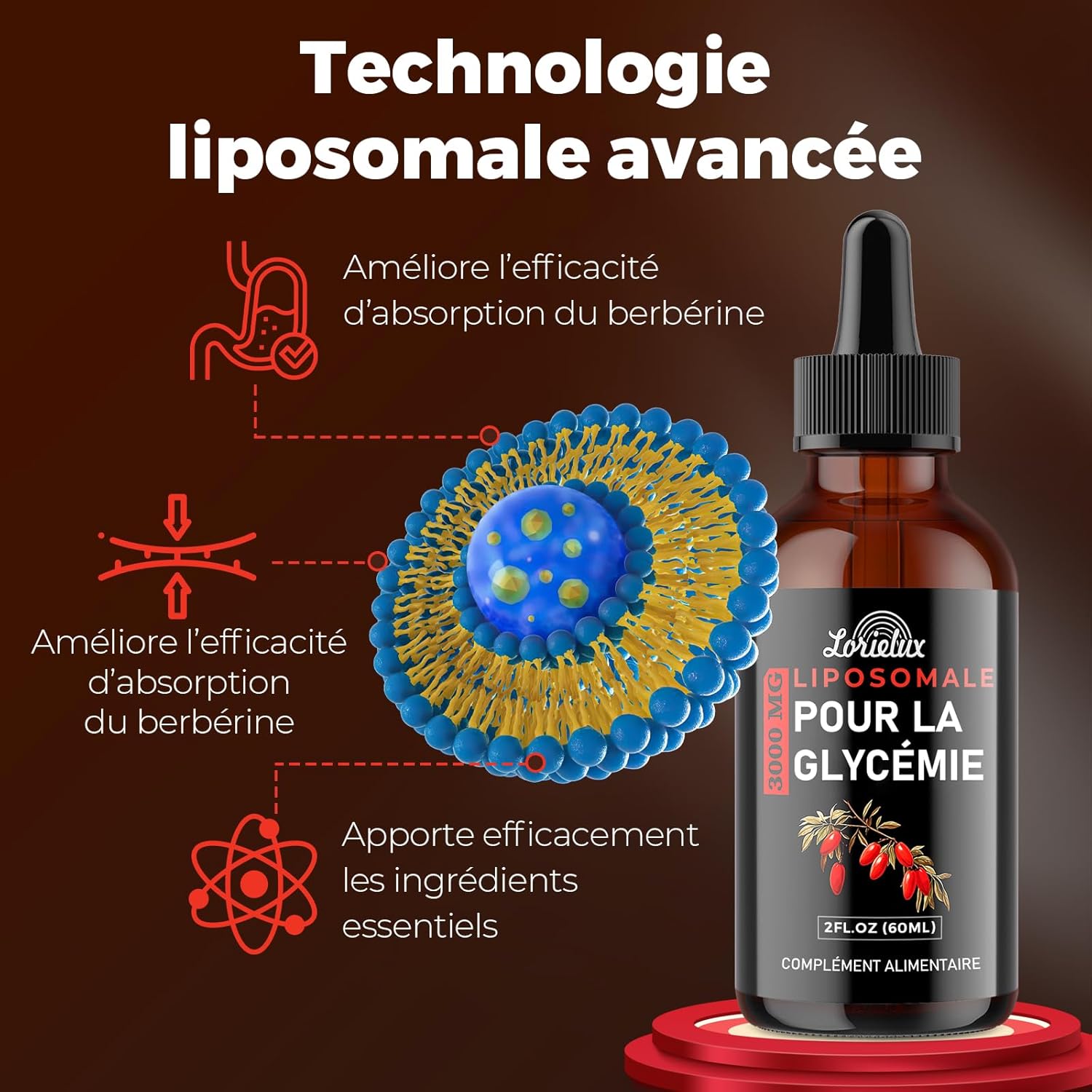 Berbérine 3000 mg en Gouttes Liposomales – Complément Alimentaire, Haute Absorption, avec Thé Vert, Cannelle de Ceylan, Gingembre et Fibres Prébiotiques, Sans OGM, 60 ml 60 ml (Lot de 1)