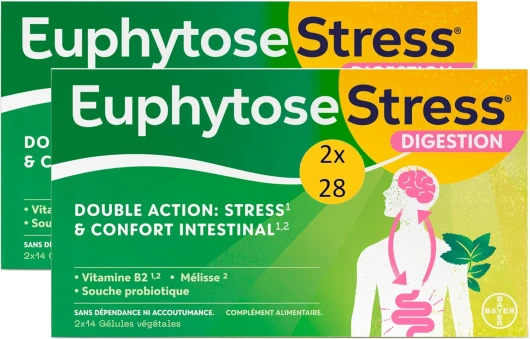 EuphytoseConfort Intestinal Géllules à Avaler, Désagréments du ventre, ballonnements, inconforts intestinaux, transit perturbé, 2 Pack de 28 gélules - 2x14 jours de programme
