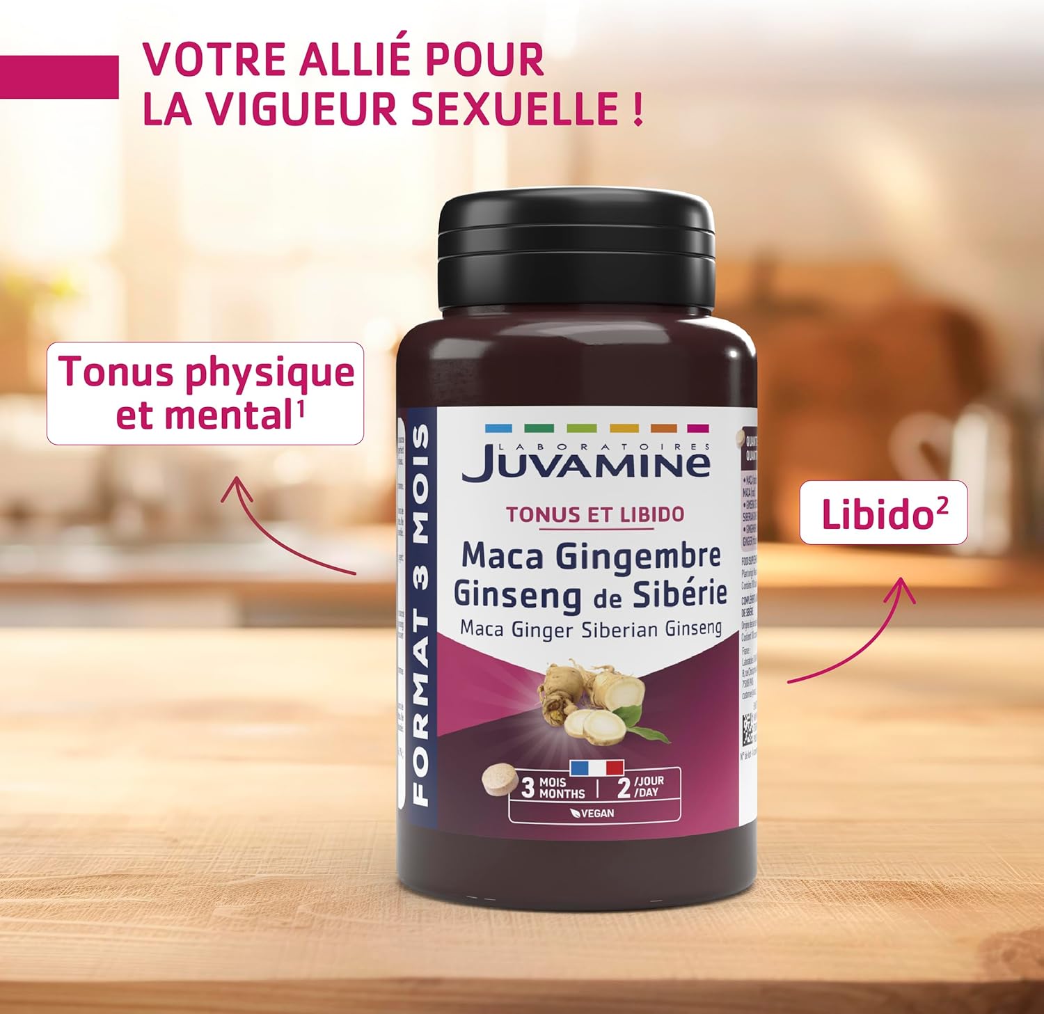 Maca Gingembre Ginseng de Sibérie - Tonus et Libido - Energie Physique et Mentale au Quotidien - Homme et Femme - 180 Comprimés - 3 Mois - Fabriqué en France 180 unité (Lot de 1)