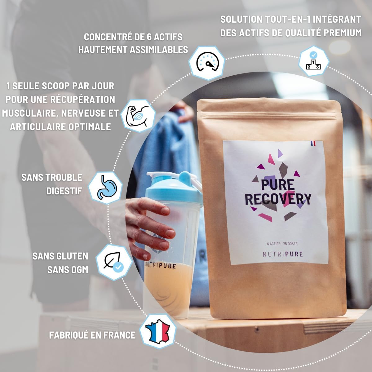 Pure Recovery - Complément Alimentaire Musculation tout-en-1 - Optimise la Récupération - Protéine Whey Isolate, BCAA, Collagène, Zinc, Magnesium - 775 gr - Goût Neutre - Made in France Neutre 775 GR