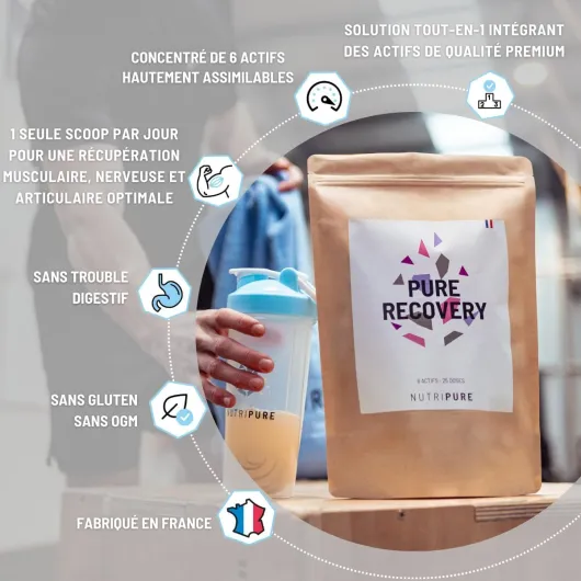 Pure Recovery - Complément Alimentaire Musculation tout-en-1 - Optimise la Récupération - Protéine Whey Isolate, BCAA, Collagène, Zinc, Magnesium - 775 gr - Goût Neutre - Made in France Neutre 775 GR