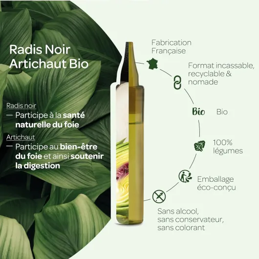 RADIS NOIR, ARTICHAUT BIO - Digestion facile & Transit naturel - Format nomade - 20 Unidoses de 15 ml (Lot de 2) 1 unité (Lot de 2)