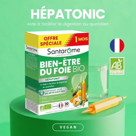 Bien-Être du Foie - Detox Foie & Digestion - Artichaut Bio, Radis Noir, Bourgeons de Cassis/Romarin/Bouleau - Complexe Hépatonic 100% Plantes & Vegan - 30 Ampoules - Made in France Bien-Etre du Foie - 30 ampoules