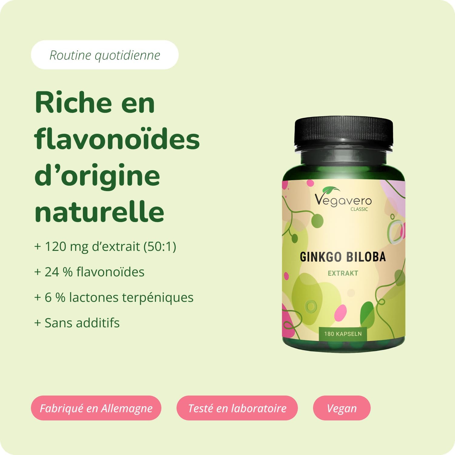 Ginkgo Biloba - Extra Fort : 6000mg - Mémoire + Circulation Sanguine - 180 Gélules - Unique : 24% Glycosides de Flavone + 6% Lactones Terpéniques - Vegan & Sans Additifs - Vegavero®