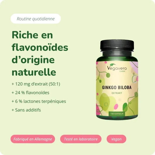 Ginkgo Biloba - Extra Fort : 6000mg - Mémoire + Circulation Sanguine - 180 Gélules - Unique : 24% Glycosides de Flavone + 6% Lactones Terpéniques - Vegan & Sans Additifs - Vegavero®
