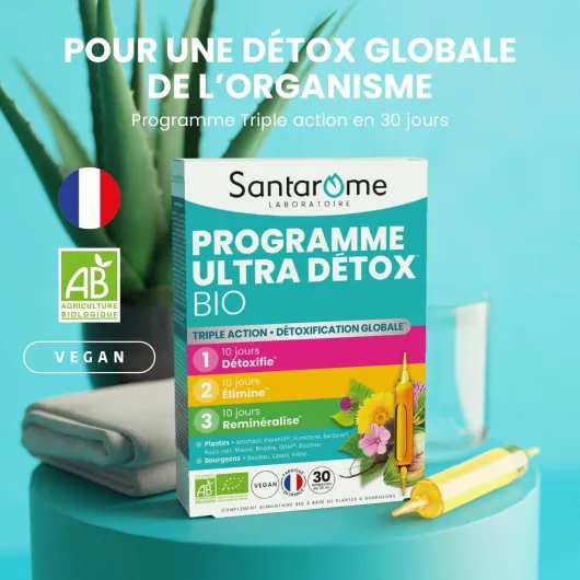 Programme Ultra Détox Bio - Complément Alimentaire Détox - Détoxe, Elimine, Reminéralise - A base de plantes Bio - Artichaut, Radis Noir, Bardane - Cure 1 mois - Végan - Made In France
